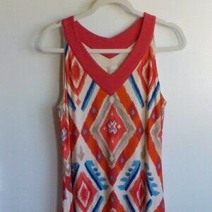 Chicos Dress - Long Sleeveless Maxi - Orange Red Tan Blue - Size 1 Medium (620)
